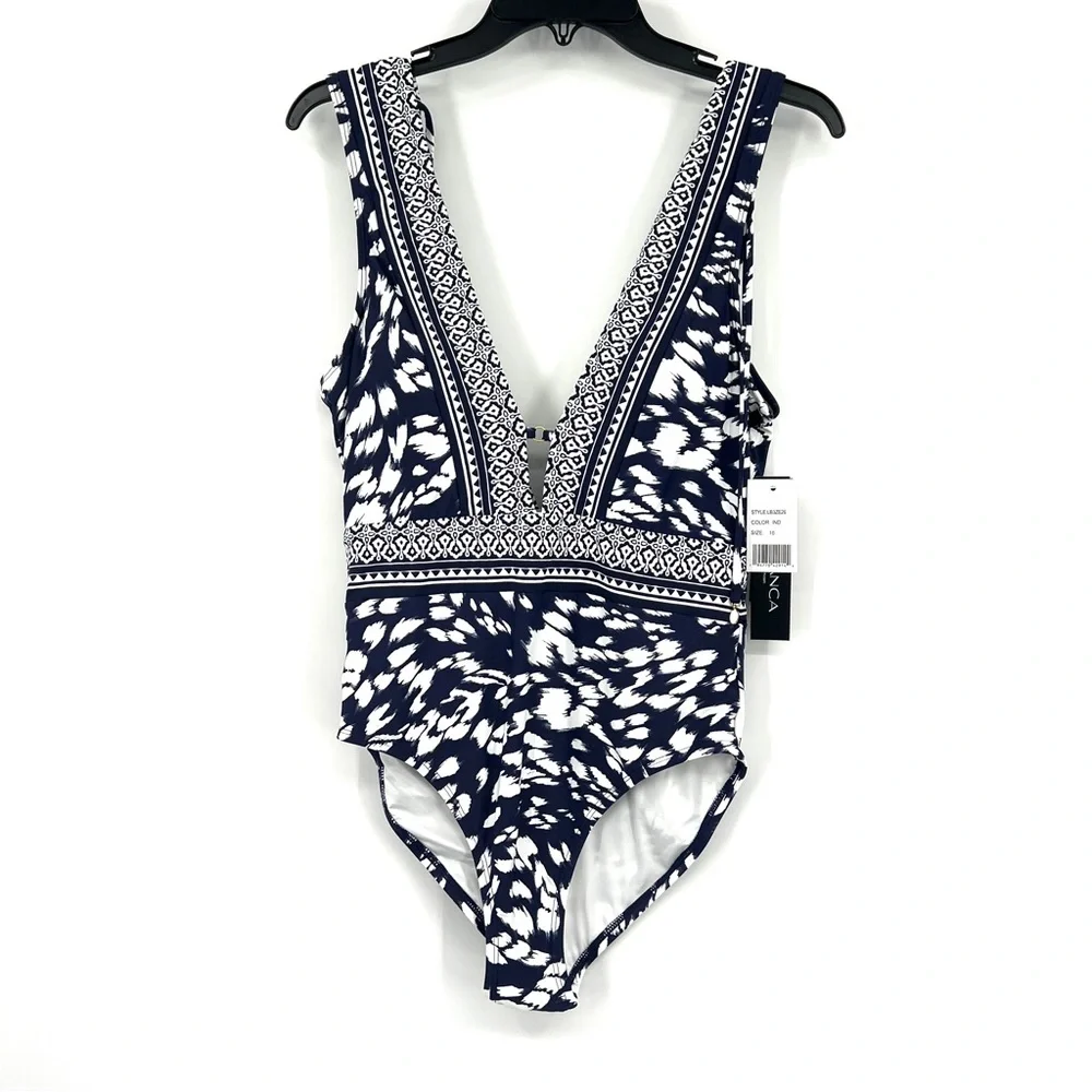 La Blanca Woman's Changing Tides Plunge One Piece Swimsuit in Indigo Blue New - Picture 2 of 14